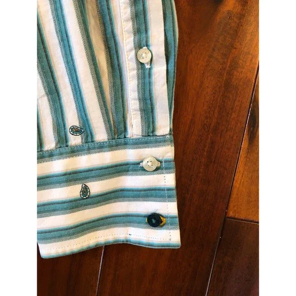 Nick (It) It Men's L Green Paisley Striped Long Sleeve Button Down Shirt - Picture 7 of 15